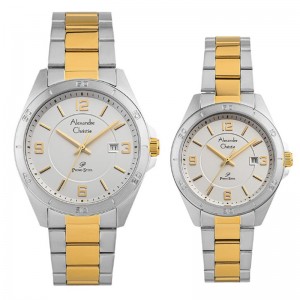 Alexandre Christie AC 1016 Silver Gold White Steel Couple